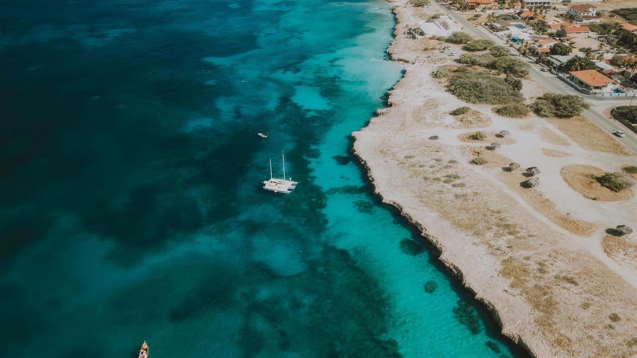 Drone view of the Sea Venture anchored on the reef edge off the north coast